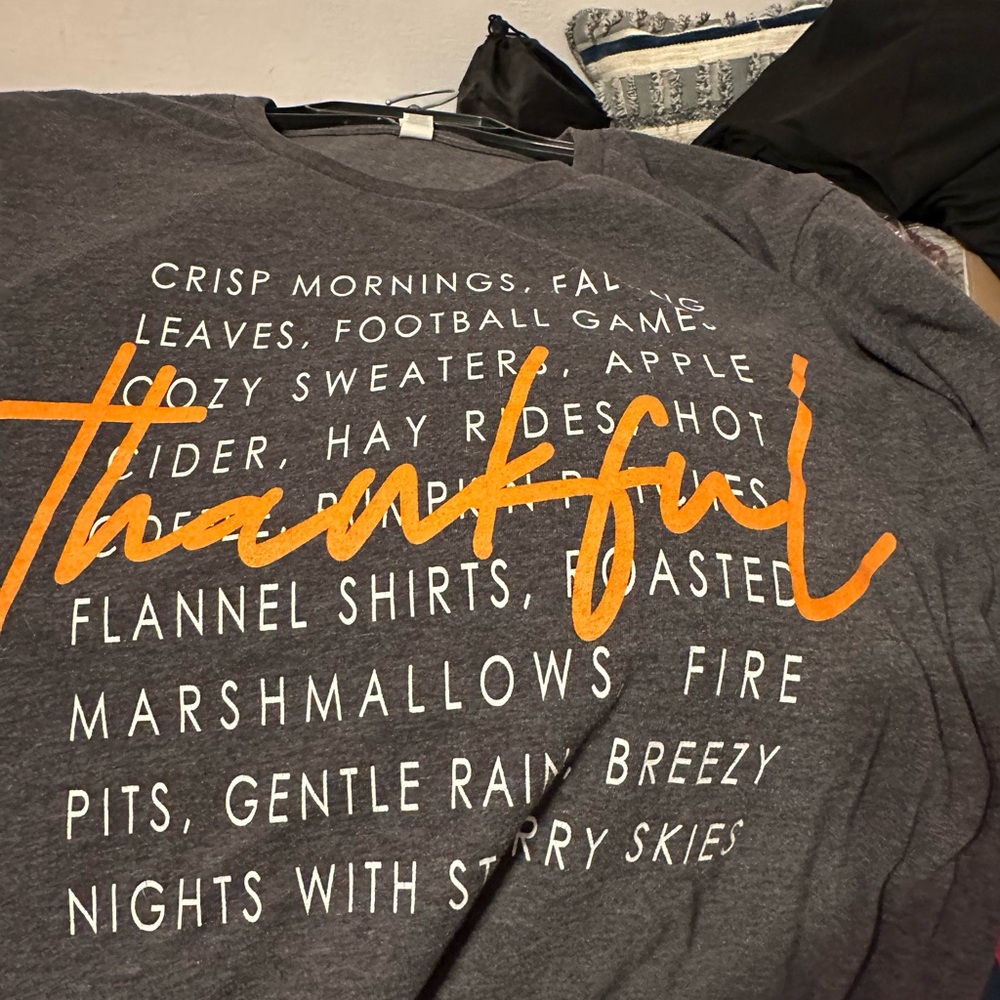 Bella Canvas Gray Thankful Tee with Orange Print - Picture 1 of 4